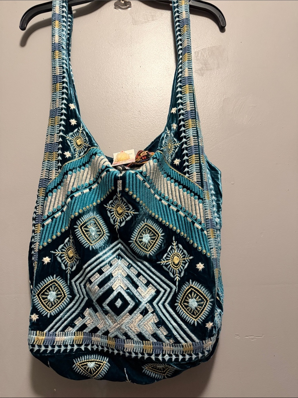 NWT Velvet Johnny Was Embroidered Teal & Turquoise Tote Bag
